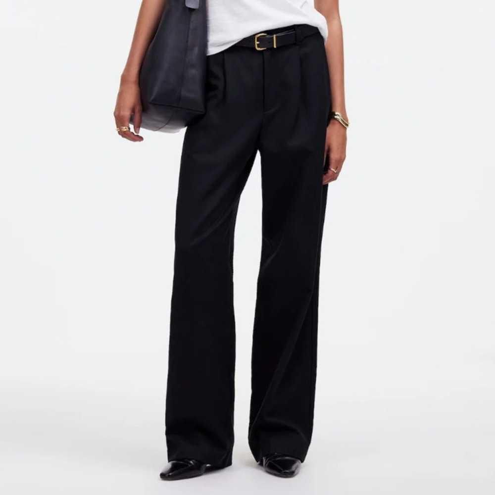 Madewell Slouchy Straight Trouser Pants Drapey Black Pleated Linen Corpcore 2